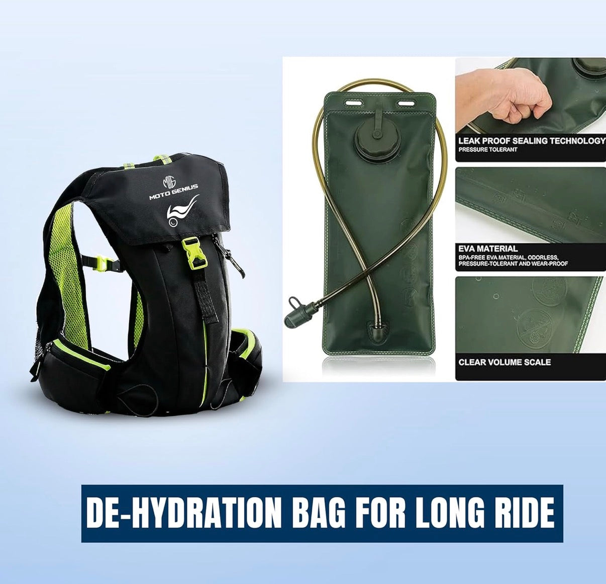 Moto Genius Hydration Backpack for Bikers – Reflective Water Bag with Multi-Compartment Storage & Phone Pocket