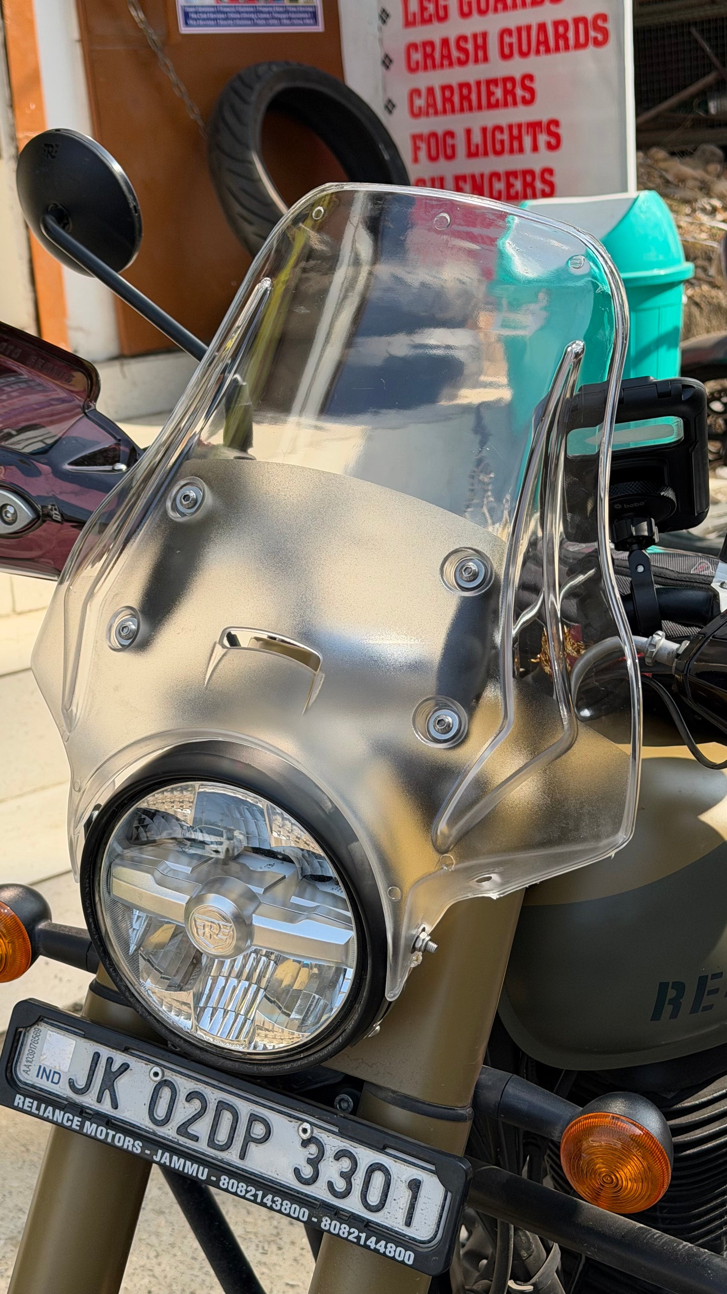 Polycarbonate Long Windshield for Royal Enfield Classic & Standard 350 – Transparent & Black Touring Wind Screen