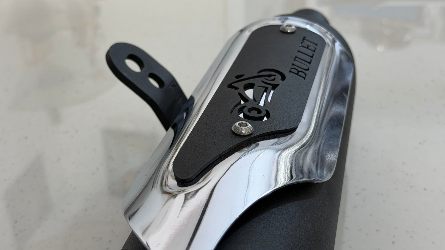 Silman Indori Silencer for Royal Enfield Meteor 350, Classic Reborn, New Standard & Goan Classic 350 – Deep Bass Exhaust | Black & Chrome