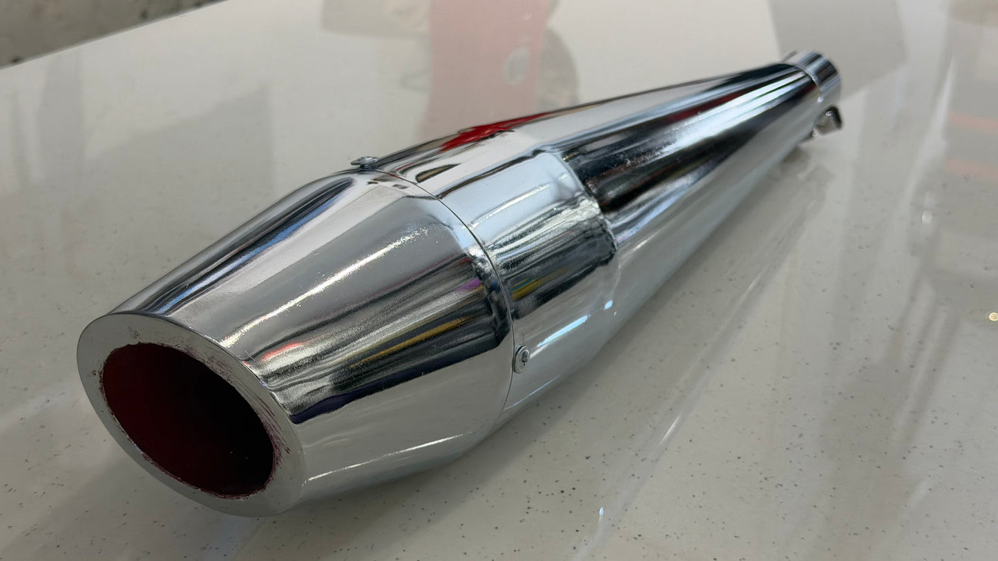 Silman Dolphin Silencer for Royal Enfield Meteor 350, Classic Reborn 350, New Standard 350 & Goan Classic 350 – Deep Bass Exhaust | Black & Chrome