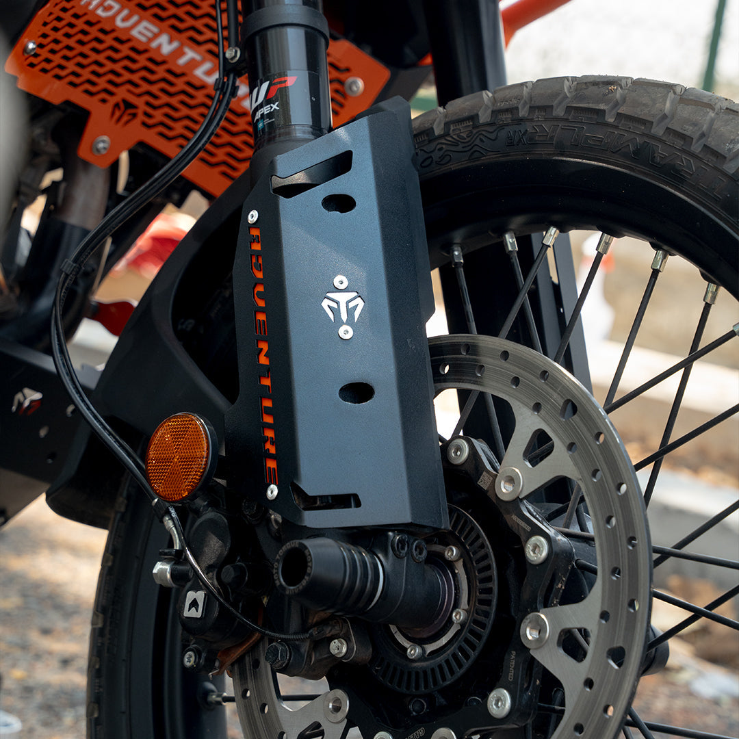 Metal Fork Protectors for KTM 390 Adventure / Adventure X (2025) – Black & Orange | Mild Steel Front Fork Guards