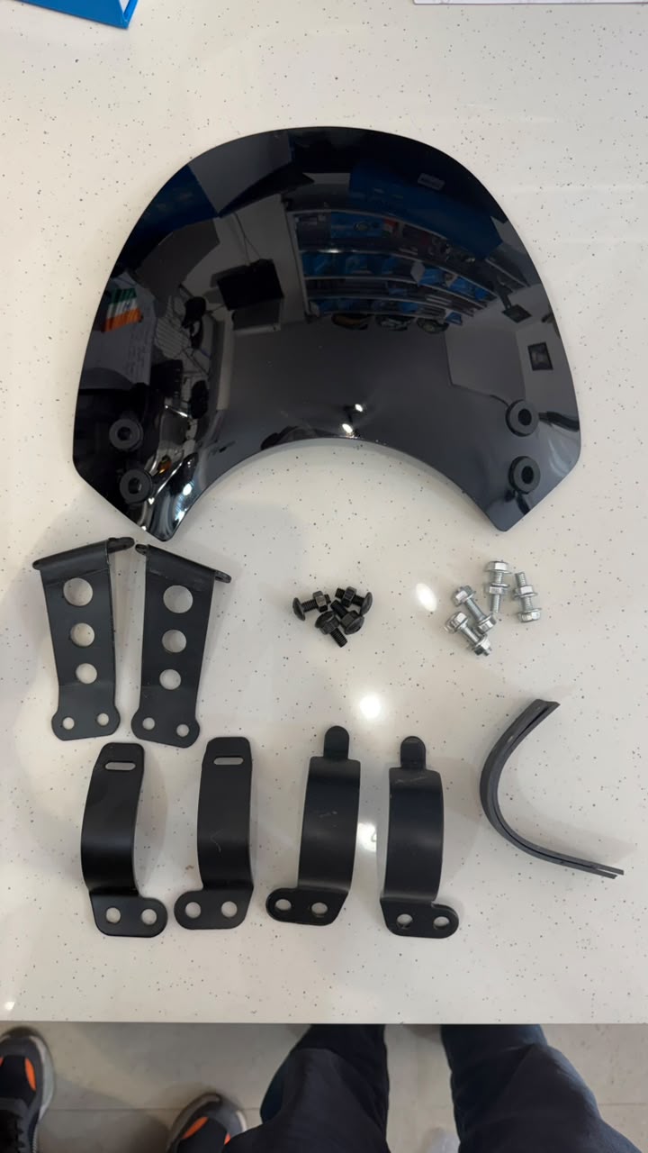 Short Windshield for Royal Enfield Meteor 350 & Hunter 350 – Heavy Duty Shocker Mount Wind Deflector | Vibration-Free Solid Fittings | Touring Visor
