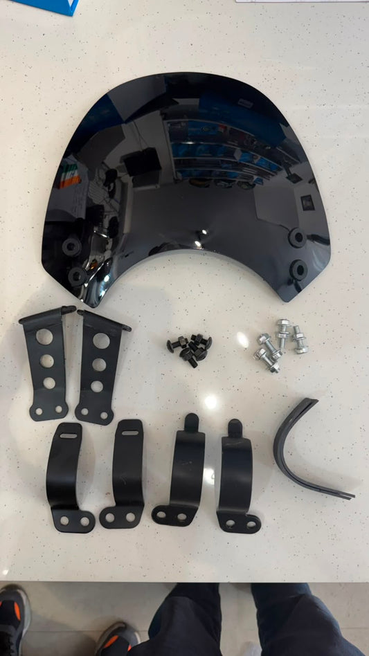 Short Windshield for Royal Enfield Meteor 350 & Hunter 350 – Heavy Duty Shocker Mount Wind Deflector | Vibration-Free Solid Fittings | Touring Visor