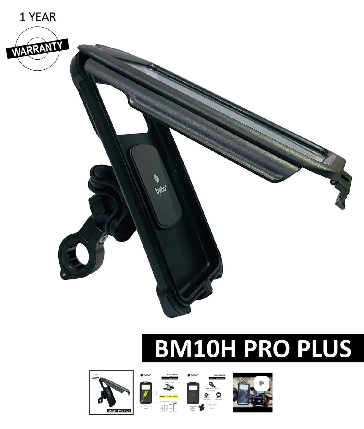 BOBO BM10H/M PRO PLUS Fully Waterproof Bike Phone Holder – Vibration Damper | 4–7” Smartphones | Handlebar & Scooter Mirror Mount