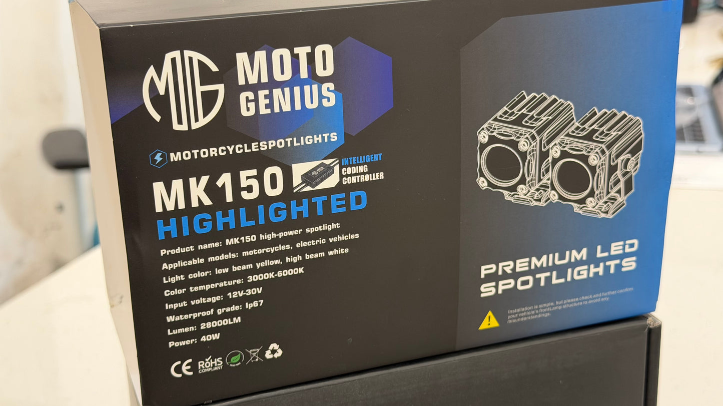 Moto Genius Monster 40W Fog Light Set – Ultra Bright LED with Wiring Harness & Mounting Clamps