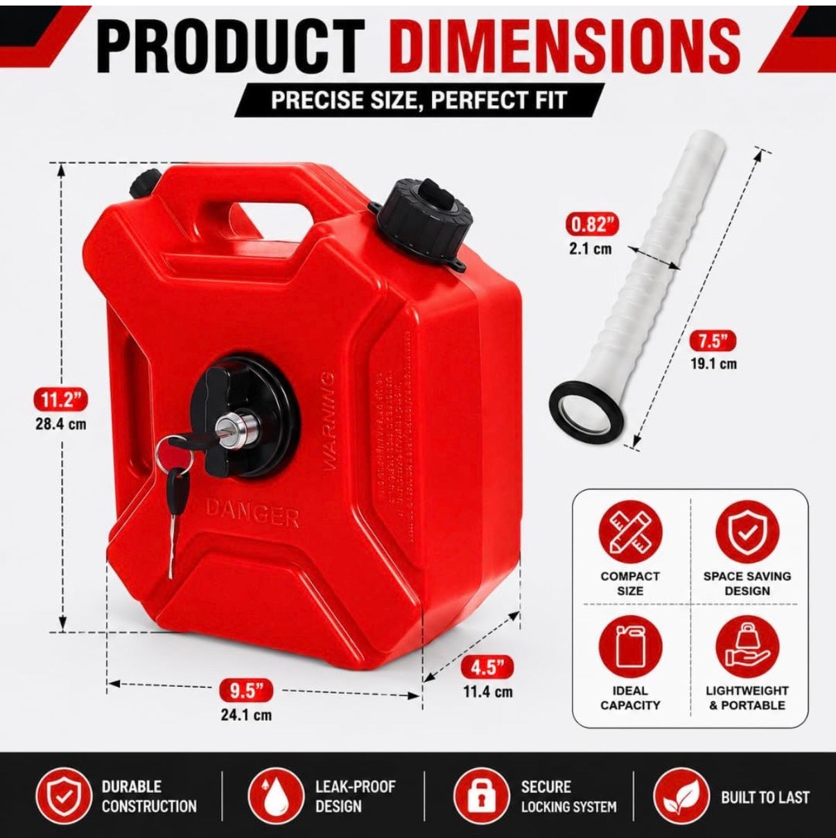 5 Litre Jerry Can for Petrol & Fuel Storage – Heavy Duty Fuel Can with Mount | Black & Red | Universal for Motorcycles & SUVs