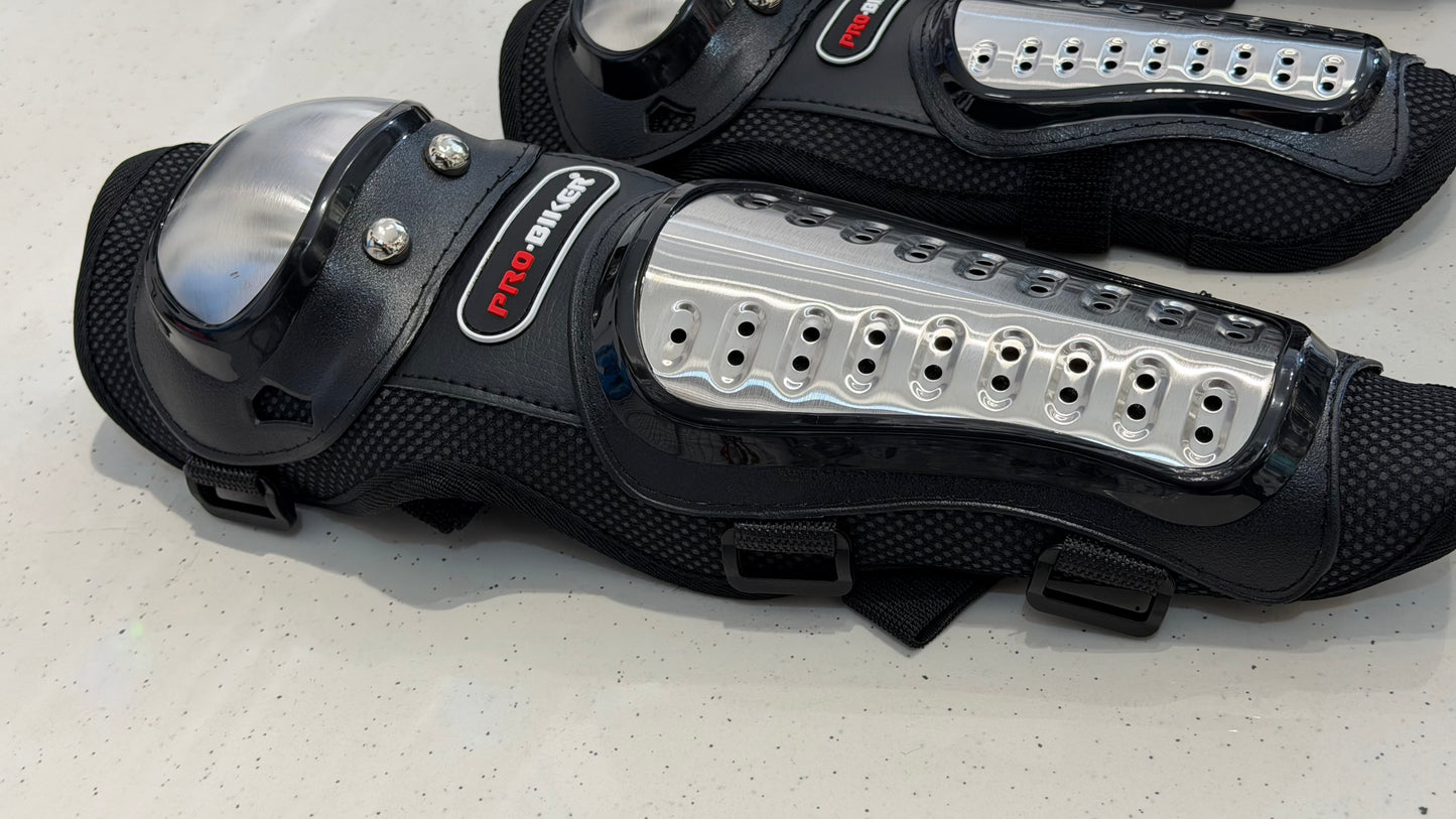 Heavy-Duty Knee Guard & Elbow Guard Set – Alloy & Steel Protection with Leather Wrapping