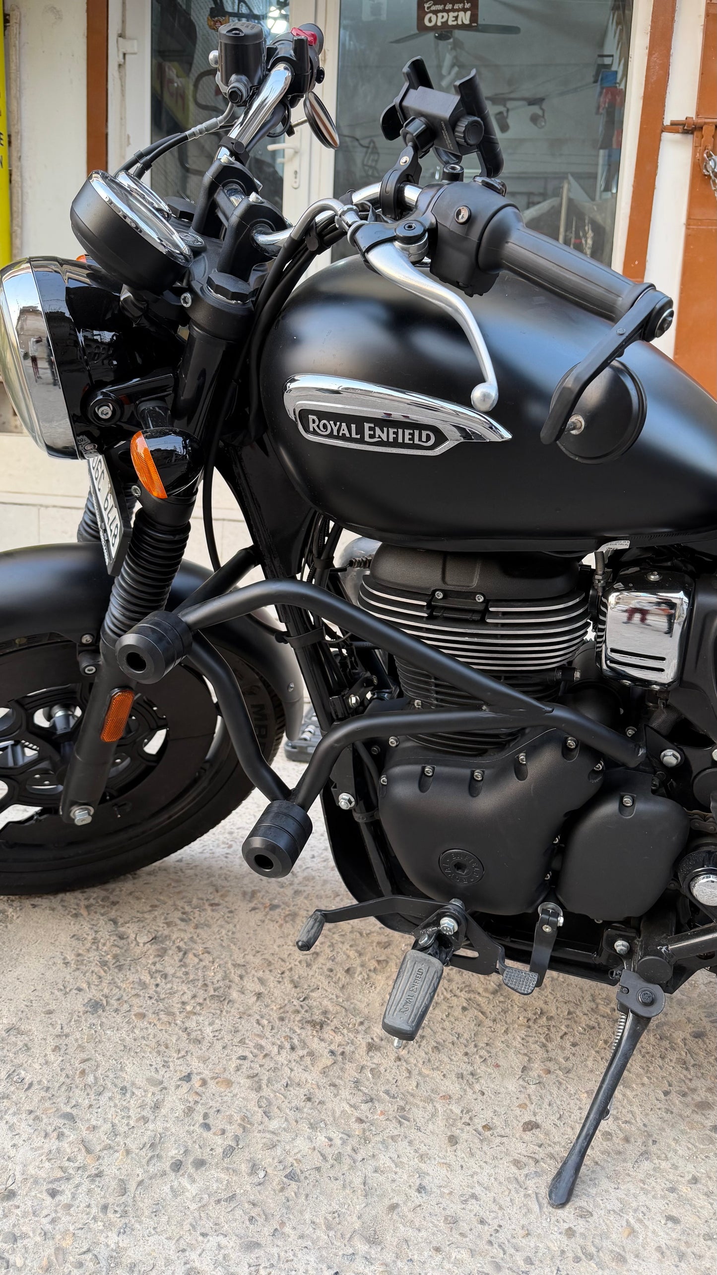 Crash Guard with Four Sliders for Royal Enfield Meteor 350 – Heavy-Duty Engine Protection