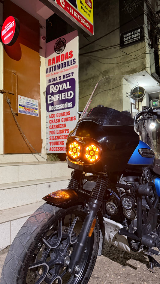 Harley Fairing with Dual Headlights for Royal Enfield Meteor 350 & Super Meteor 650 – Compact, Sturdy Touring Fairing