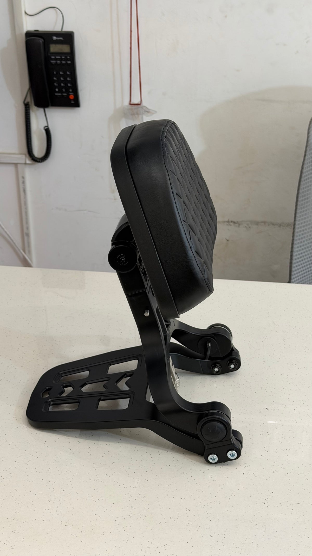 Universal Foldable Rider & Pillion Backrest for Motorcycles – CNC Aluminum Backrest with Premium Leather Cushion | Compatible with All Bikes