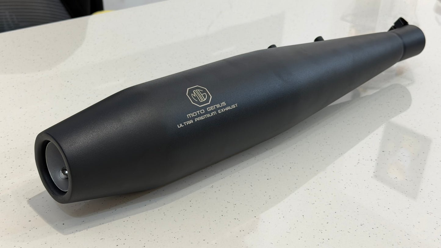 Moto Genius Venom Silencer with DB Killer – Deep Bass Exhaust | Black & Chrome Finish