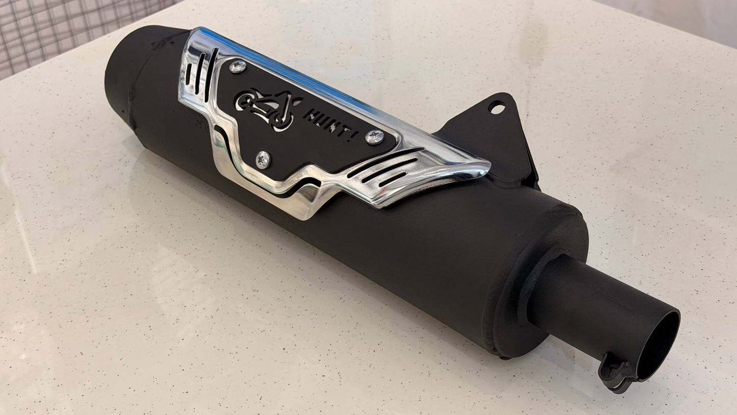 DynaBlaze Black Silencer for Royal Enfield Hunter 350 – Dynamite Sound | Solid Heavy-Duty Build