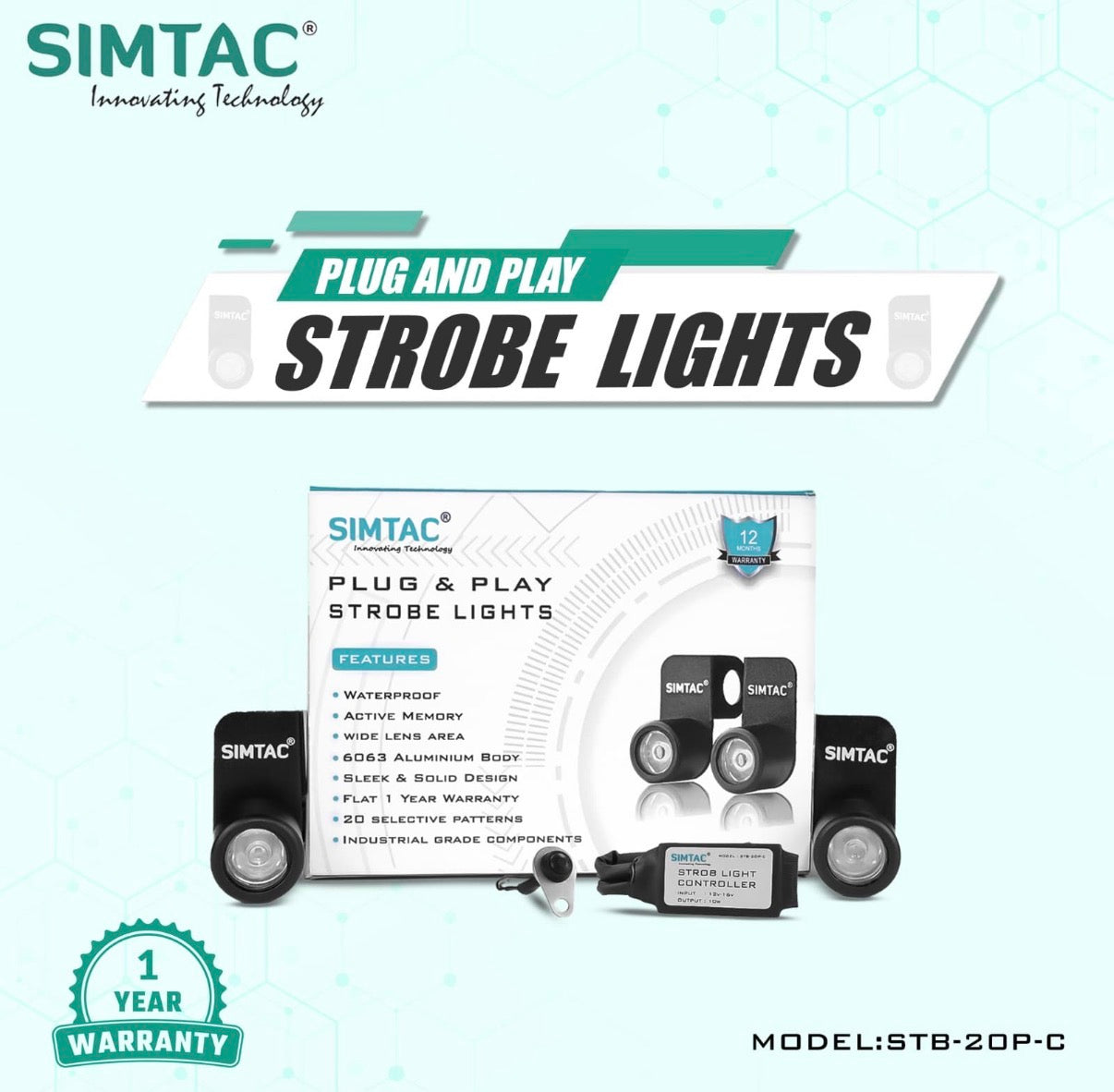 Simtec Strobe Lights for Bikes – Waterproof LED Flash Lights with 1 Year Warranty | Universal Fit