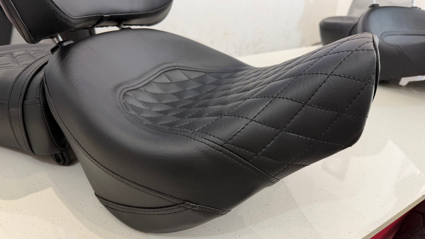 Bucket Seat for Royal Enfield Meteor 350 – Rider & Pillion Seat with Removable Backrest | Memory Foam | Plain & Diamond Cut
