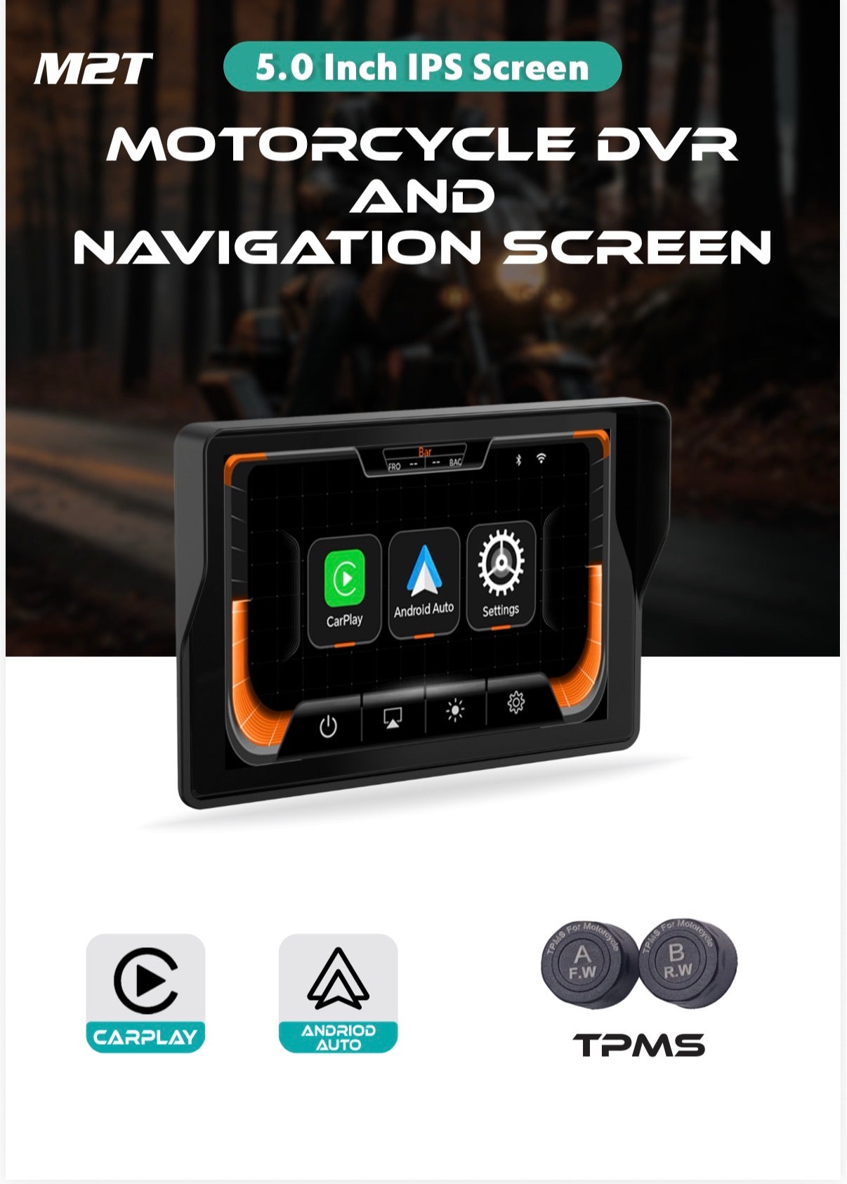 Simtec M2T Smart Screen Display for Bikes – 5” IPS, Apple CarPlay & Android Auto | IP67 Waterproof | 1 Year Warranty