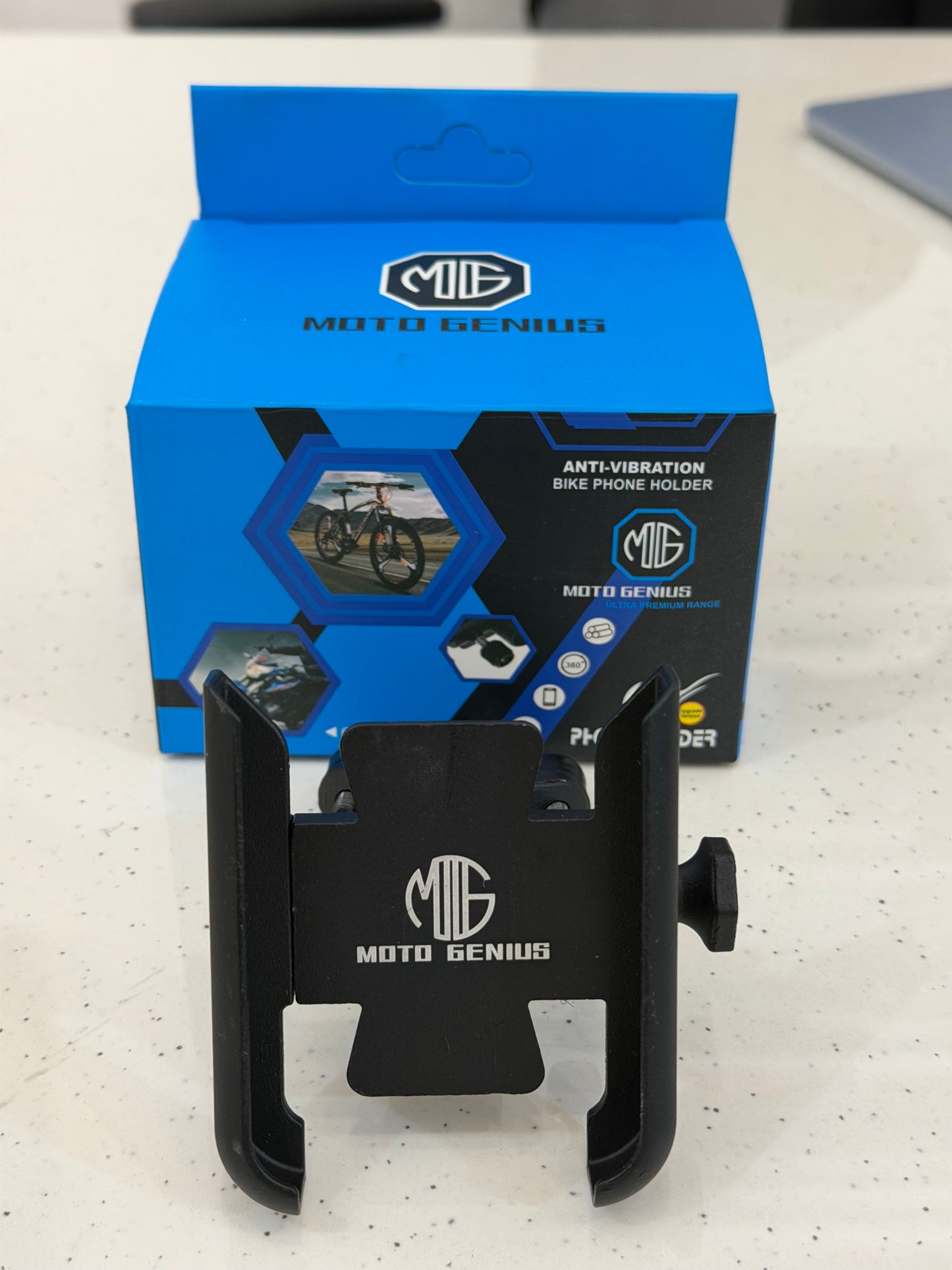 Moto Genius Open Mobile Holder with Vibration Controller – Secure Handlebar Phone Mount for Motorcycles