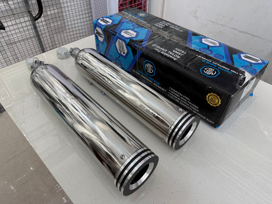 Raptor Stainless Steel Exhaust for Royal Enfield Super Meteor 650 – Deep Bass Sound | Premium Performance Exhaust