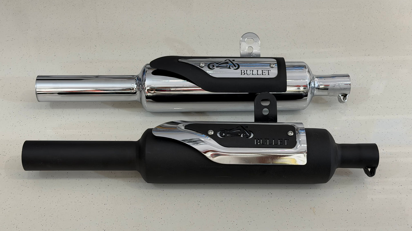 Silman Indori Silencer for Royal Enfield Meteor 350, Classic Reborn, New Standard & Goan Classic 350 – Deep Bass Exhaust | Black & Chrome