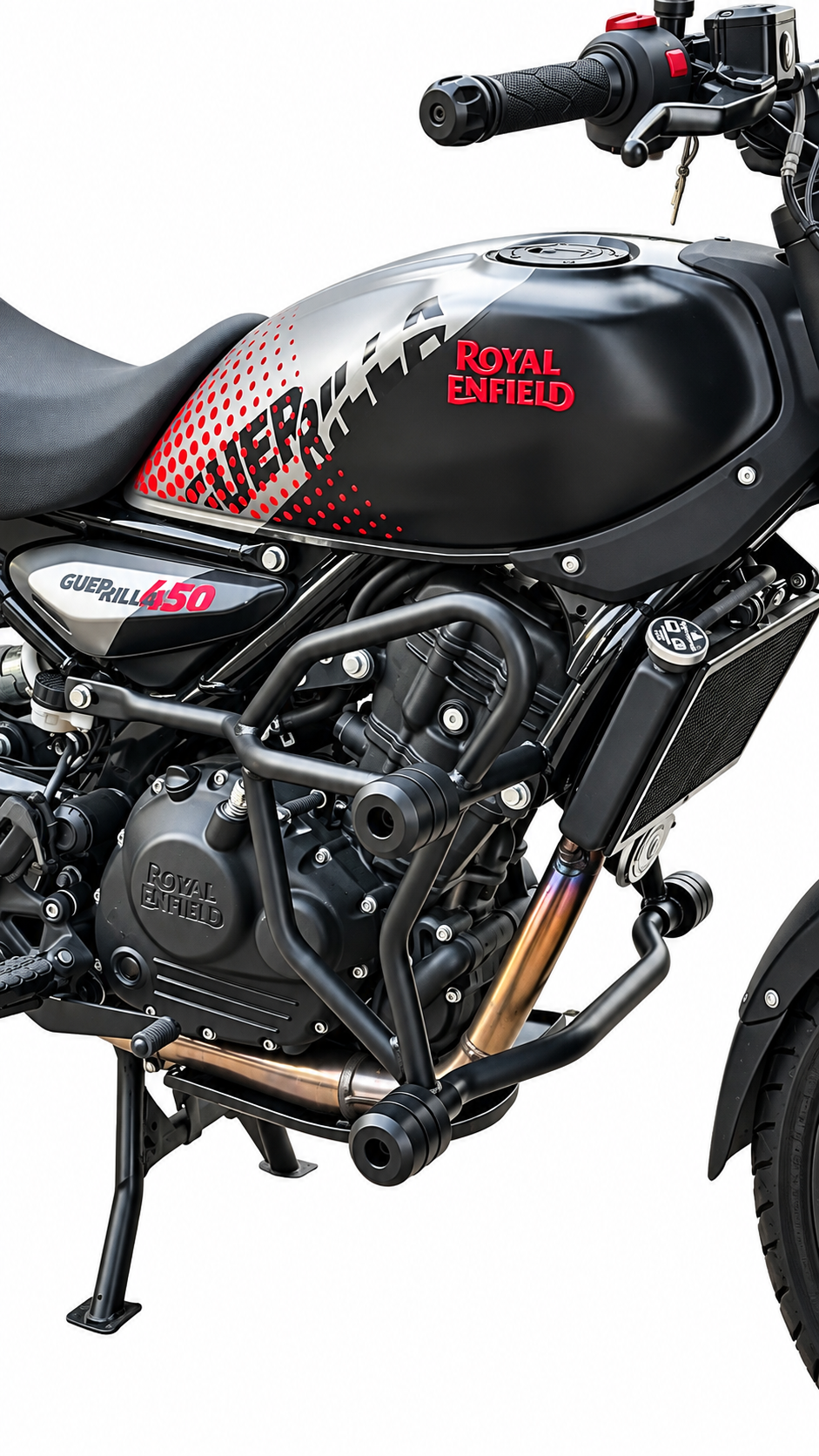 Royal Enfield Guerrilla 450 Crash Guard with 4 Sliders – Heavy Duty Engine Protection & Rider Safety Guard