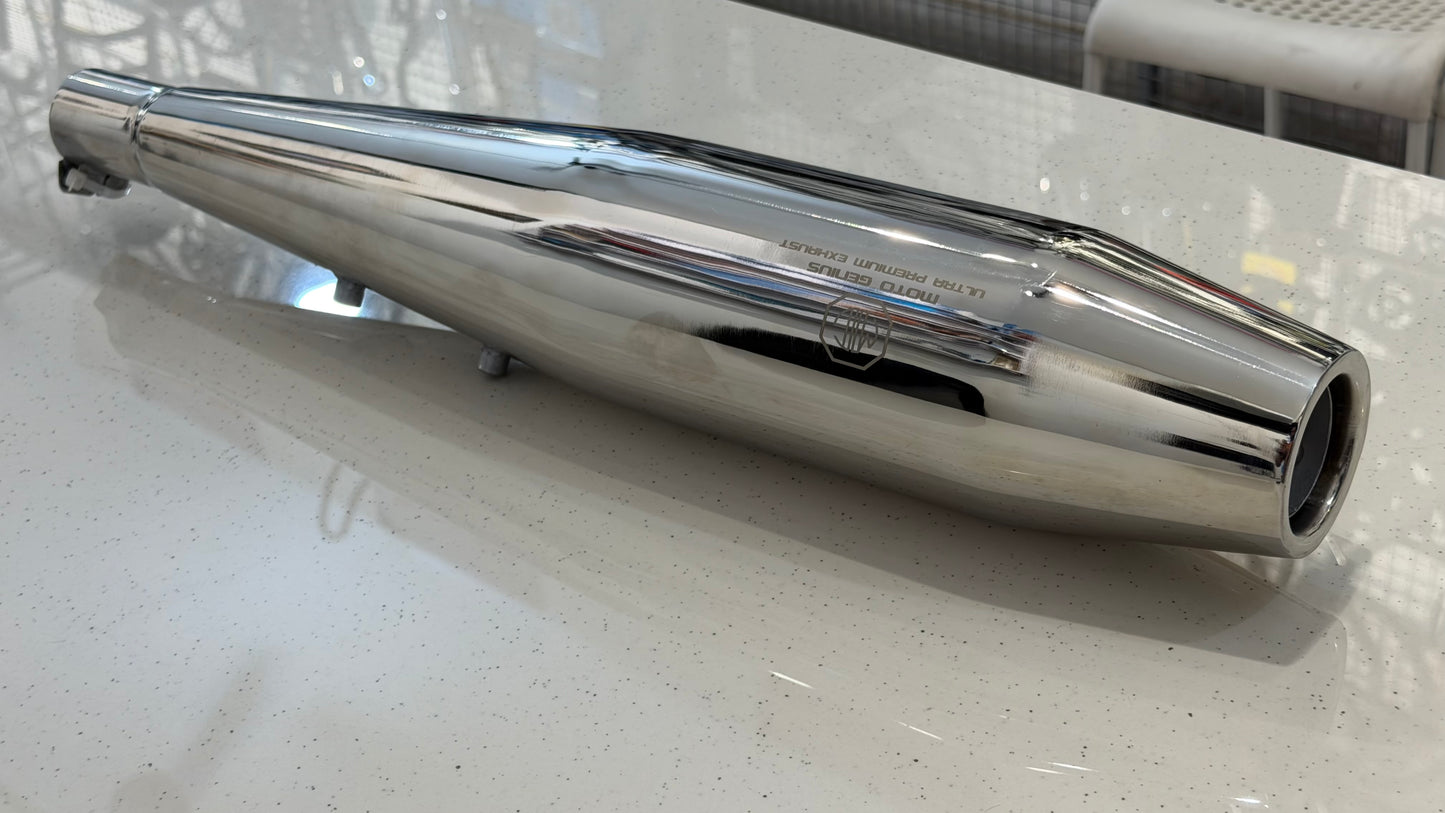 Moto Genius Venom Silencer with DB Killer – Deep Bass Exhaust | Black & Chrome Finish