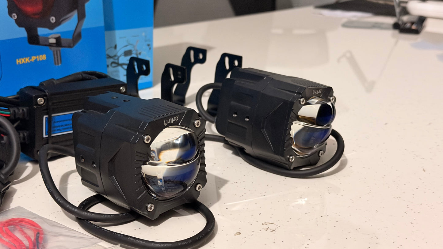 HJG Gurilla Laser Projector Fog Lights with Wiring Harness – Ultra Bright LED Auxiliary Lights for Motorcycles & Cars