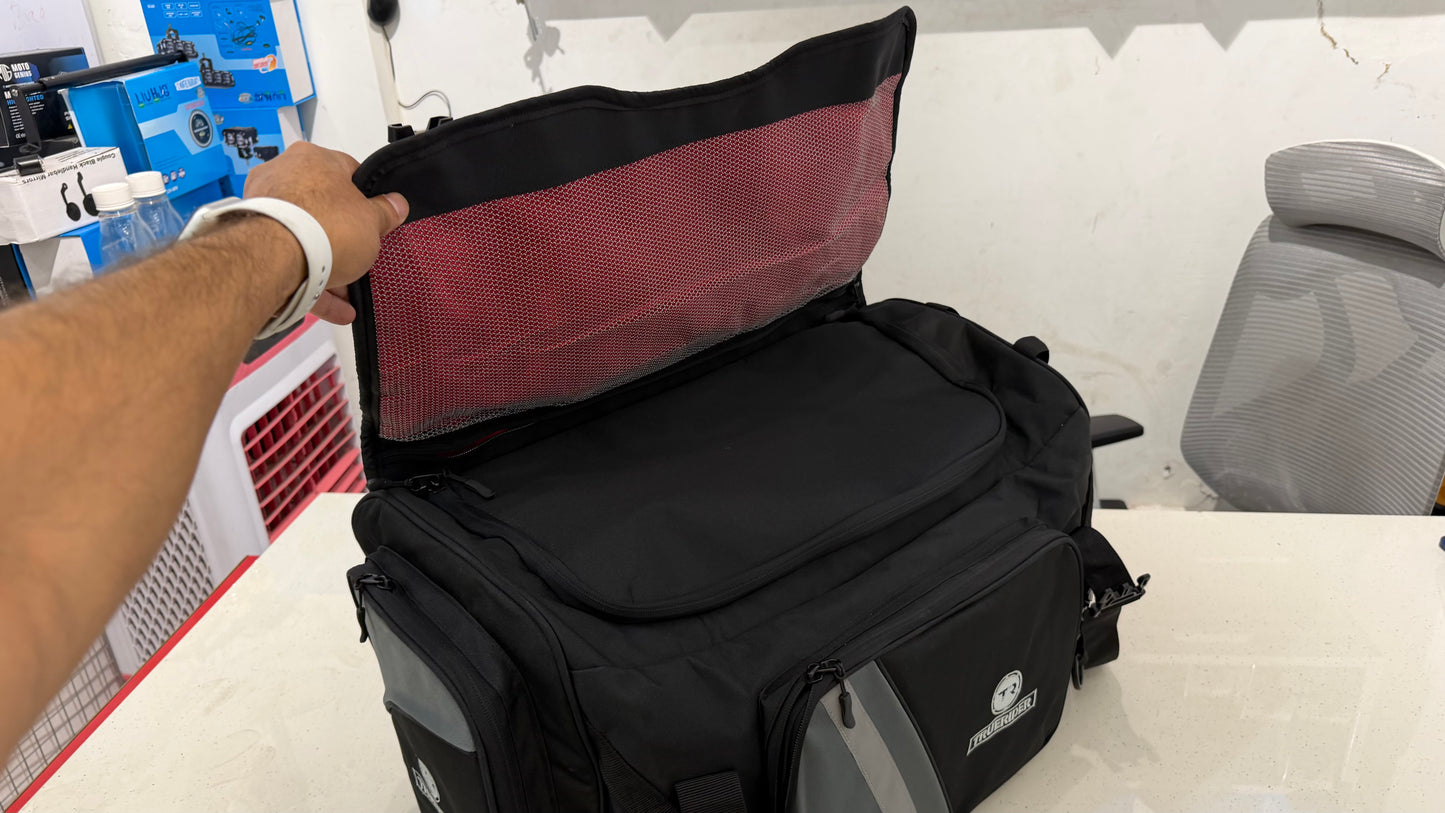 76L Motorcycle Tail Bag with Backpack Function – Dual Compartment Touring Luggage with Waterproof Cover