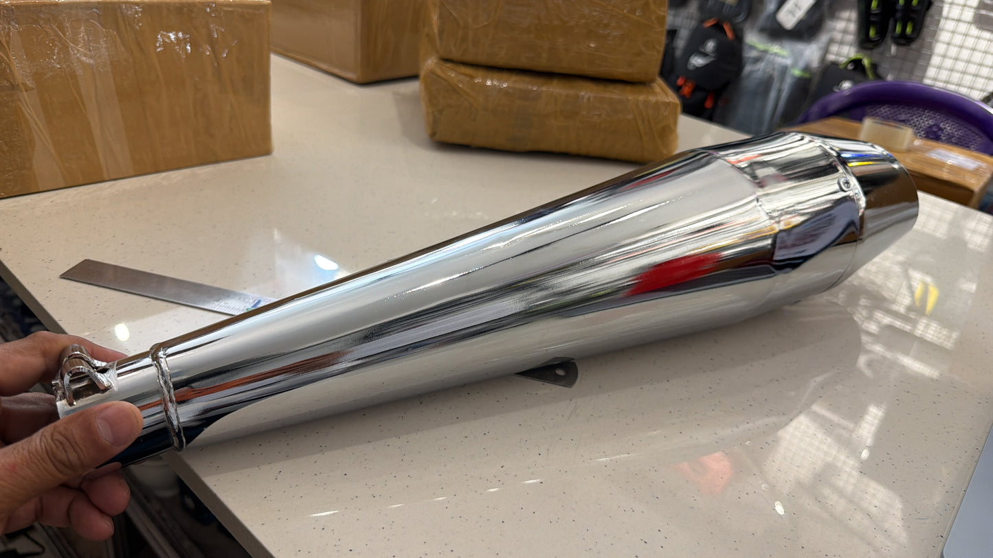 Silman Dolphin Silencer for Royal Enfield Meteor 350, Classic Reborn 350, New Standard 350 & Goan Classic 350 – Deep Bass Exhaust | Black & Chrome