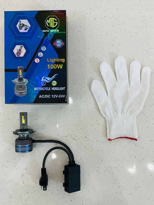 Moto Genius 100W LED Headlight for All Bikes – Ultra Bright | Long Range Beam | Waterproof Design