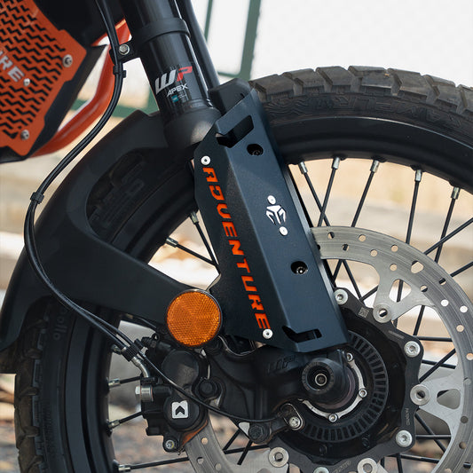 Metal Fork Protectors for KTM 390 Adventure / Adventure X (2025) – Black & Orange | Mild Steel Front Fork Guards