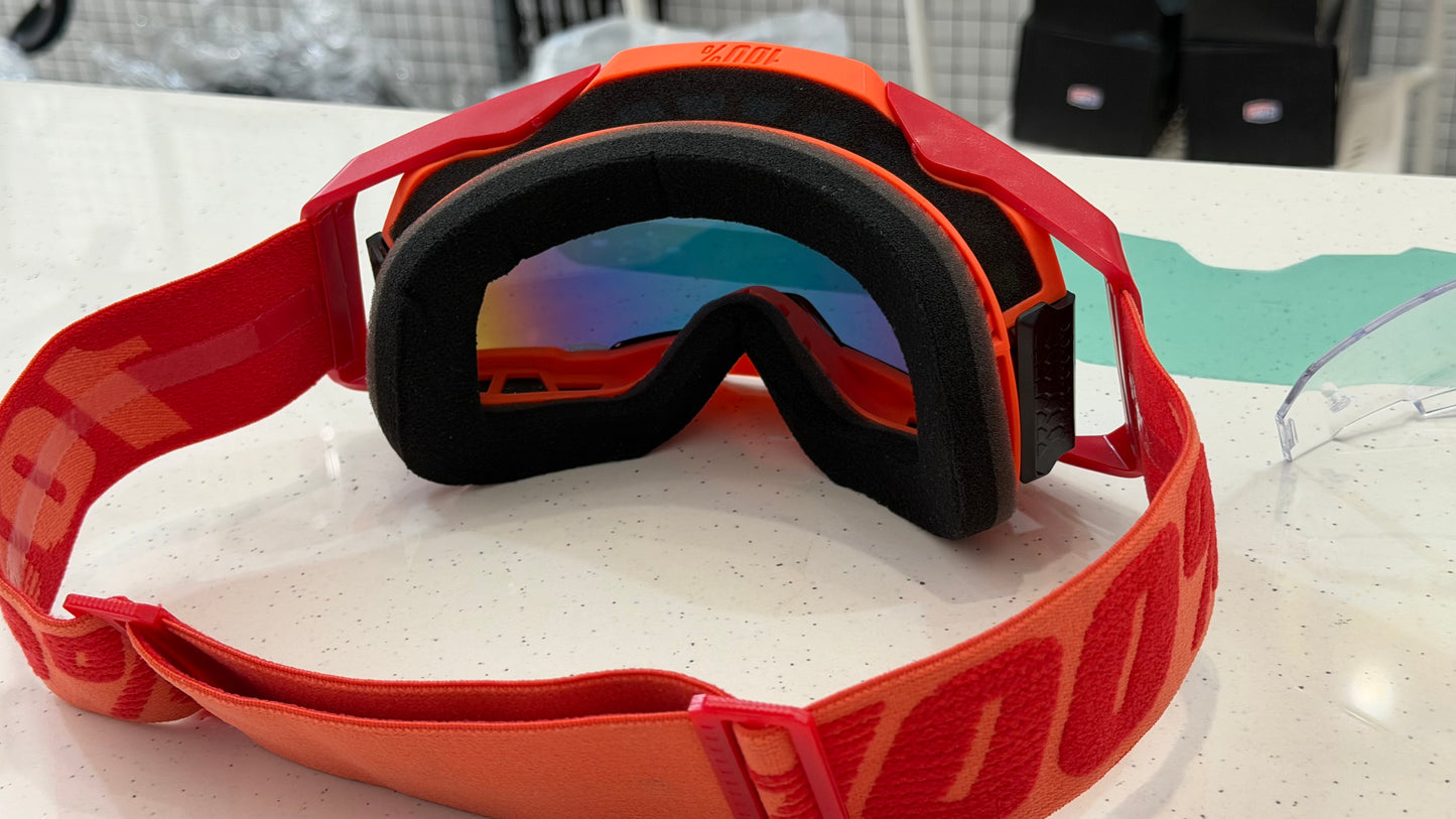 100% Biker Goggles with HiPER Lens Technology – Extra Clear Anti-Fog Visor | Universal Fit (Orange, Blue & Yellow)