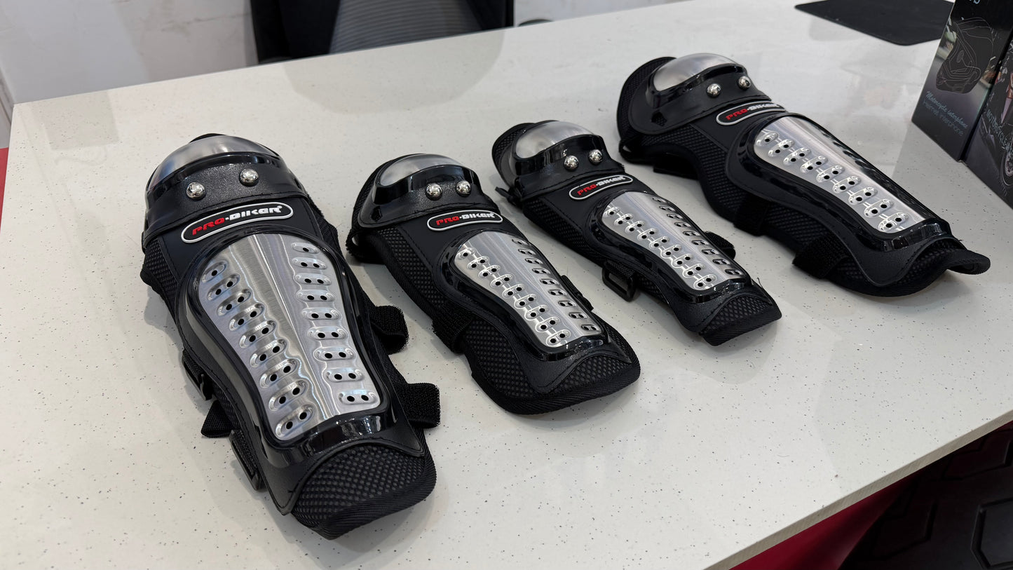 Heavy-Duty Knee Guard & Elbow Guard Set – Alloy & Steel Protection with Leather Wrapping