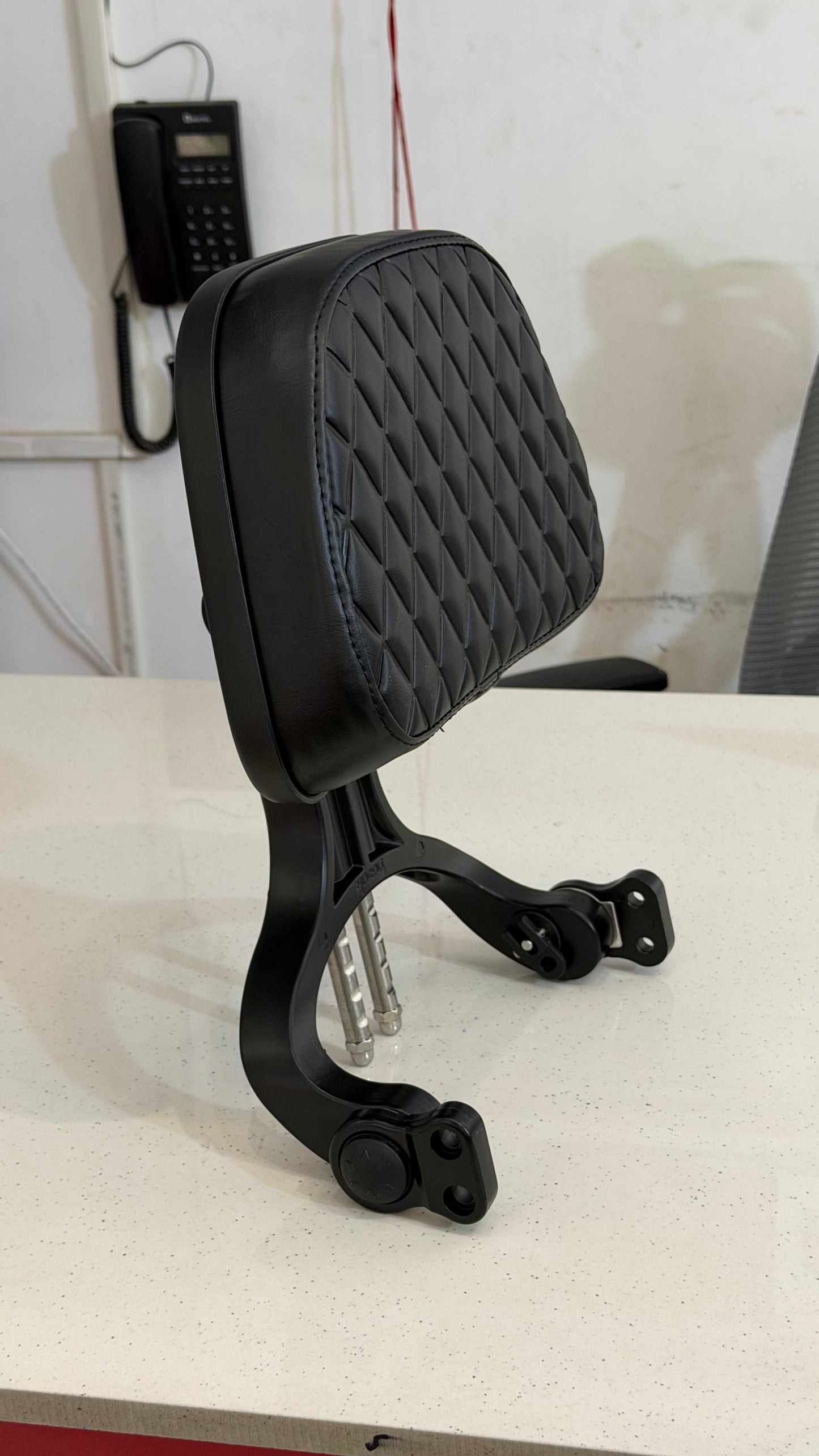 Universal Foldable Rider & Pillion Backrest for Motorcycles – CNC Aluminum Backrest with Premium Leather Cushion | Compatible with All Bikes
