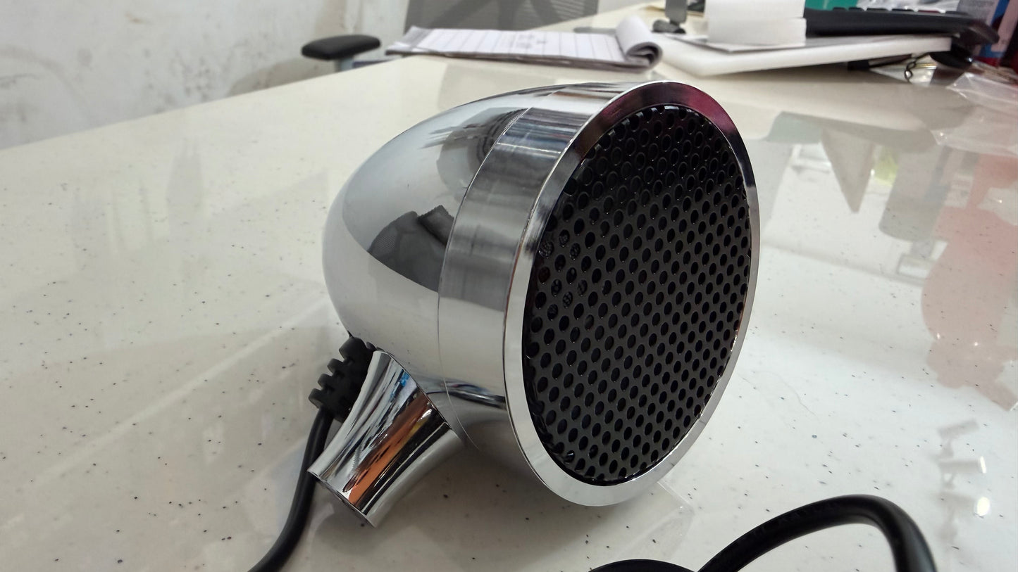 Waterproof Bluetooth Speakers for Motorcycles – Chrome Finish, Built-in FM Radio & Crystal Clear Sound