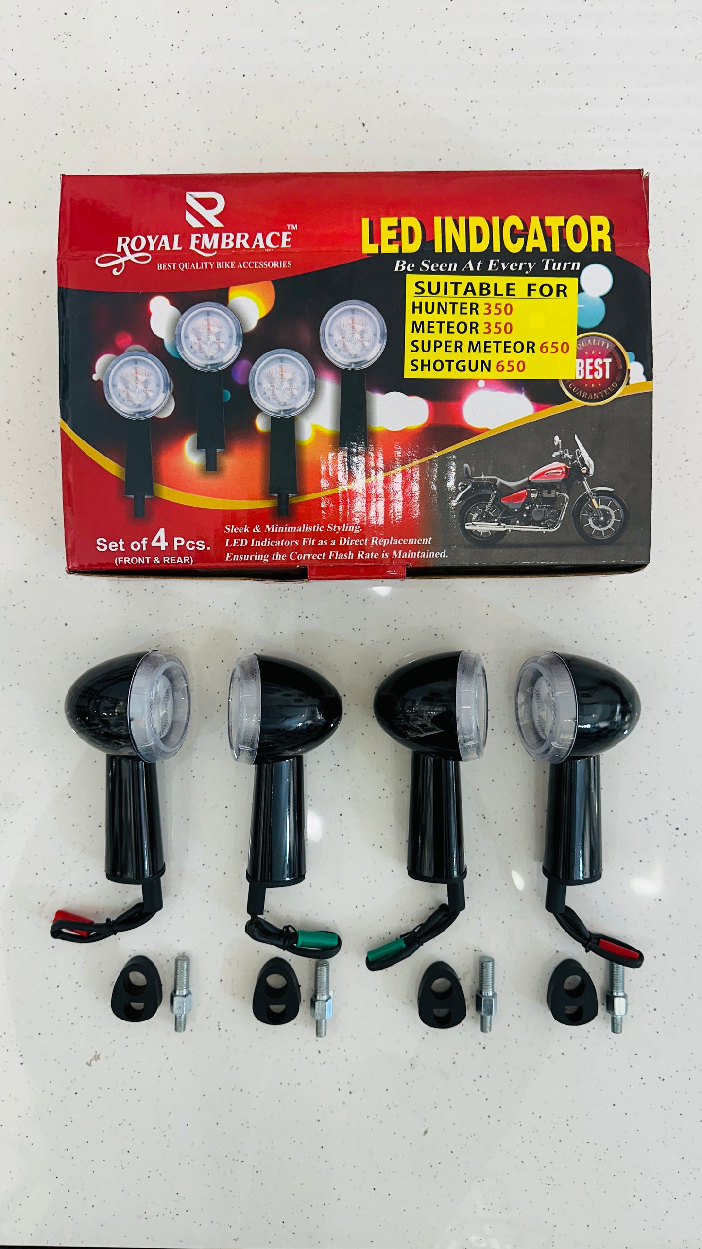 LED Indicators for Royal Enfield Meteor 350, Super Meteor 650 & Hunter 350 – Premium Chrome & Black Signal Lights