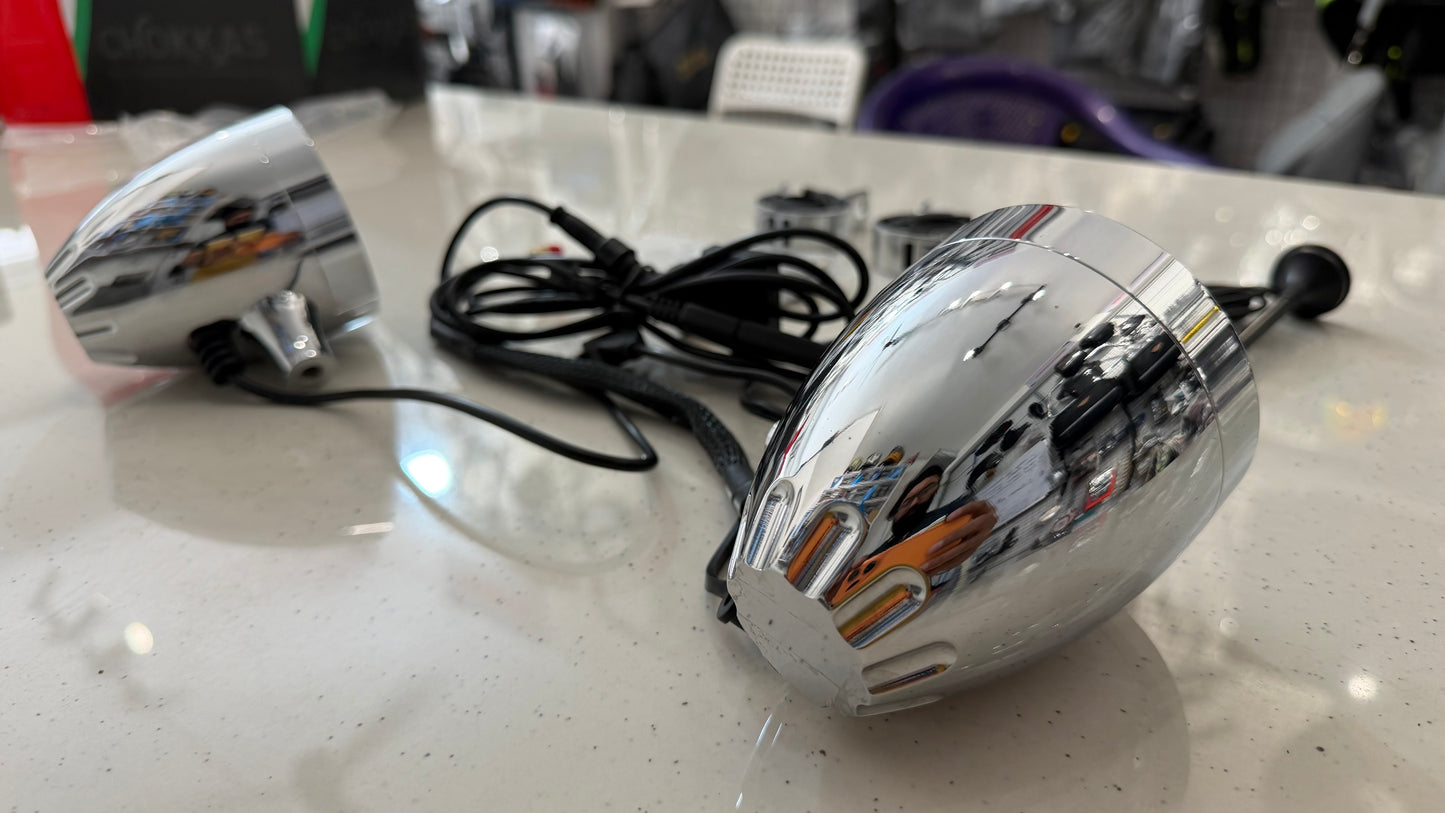 Waterproof Bluetooth Speakers for Motorcycles – Chrome Finish, Built-in FM Radio & Crystal Clear Sound