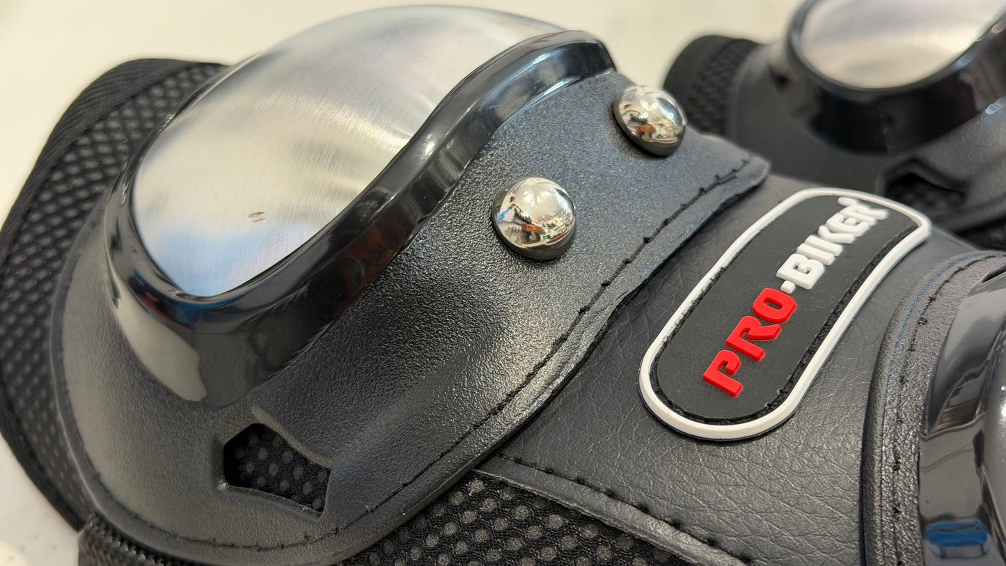Heavy-Duty Knee Guard & Elbow Guard Set – Alloy & Steel Protection with Leather Wrapping