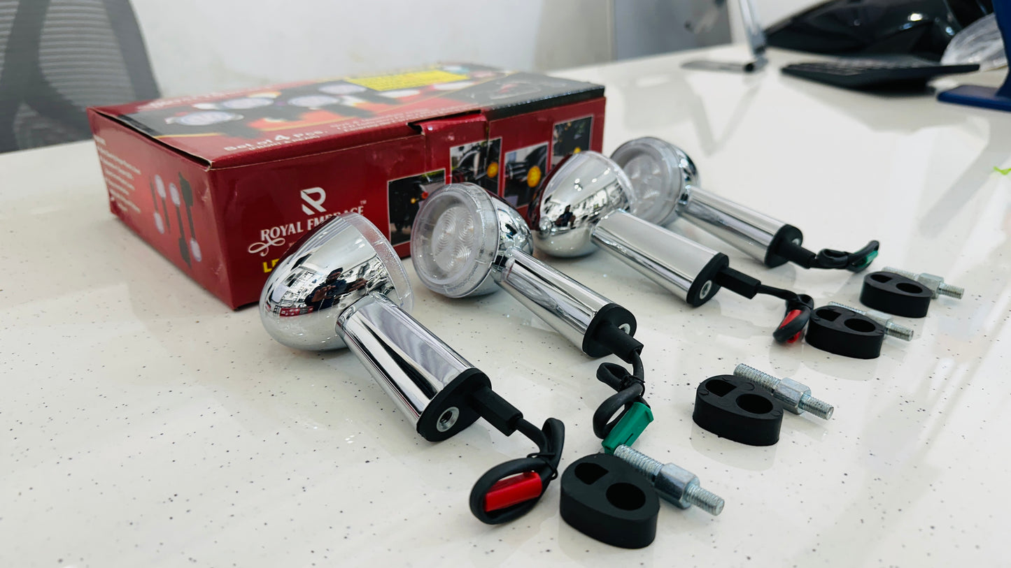 LED Indicators for Royal Enfield Meteor 350, Super Meteor 650 & Hunter 350 – Premium Chrome & Black Signal Lights