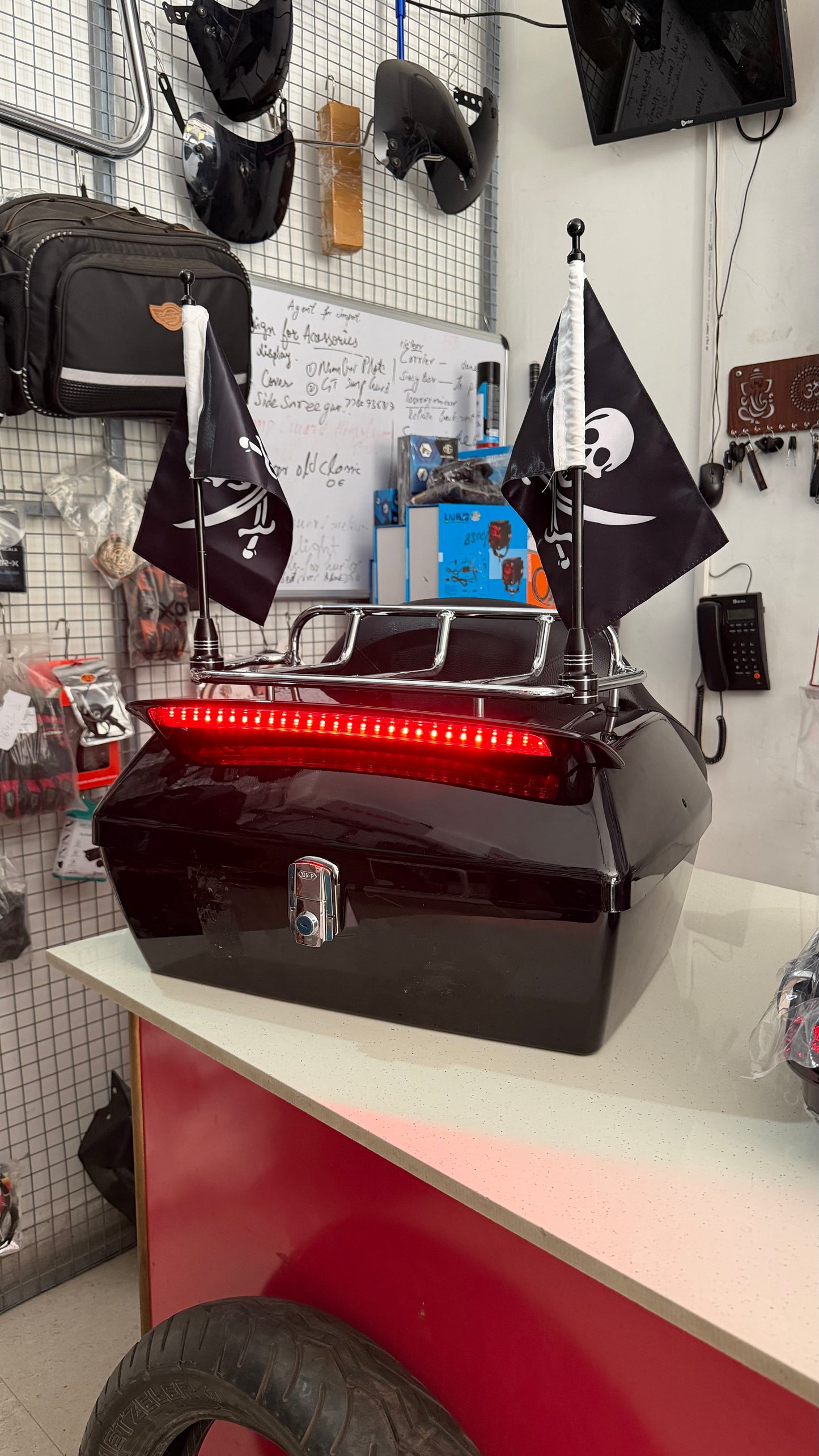 60L Premium Top Box with DRL & Stainless Steel Railings – Universal Motorcycle Touring Luggage Box for All Bikes