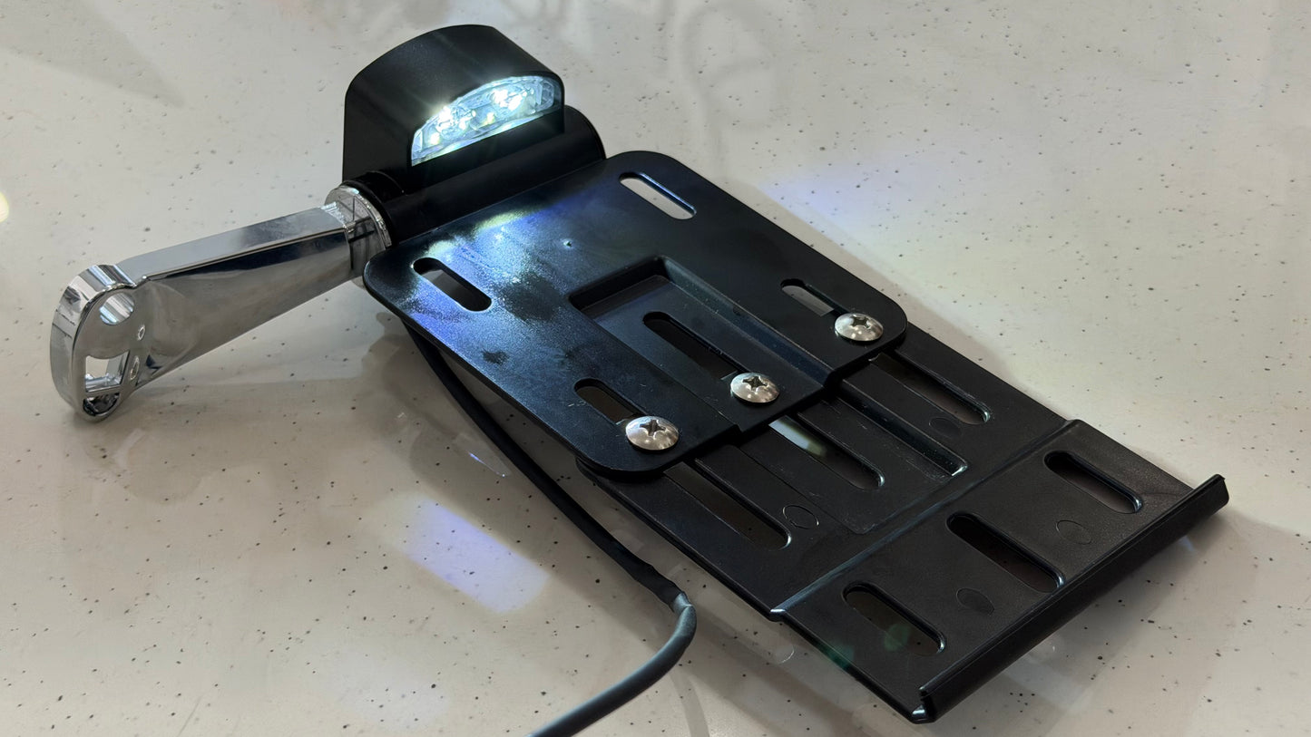 Foldable Number Plate Holder with White LED Light for Bikes – Universal Adjustable Tail Tidy Mount