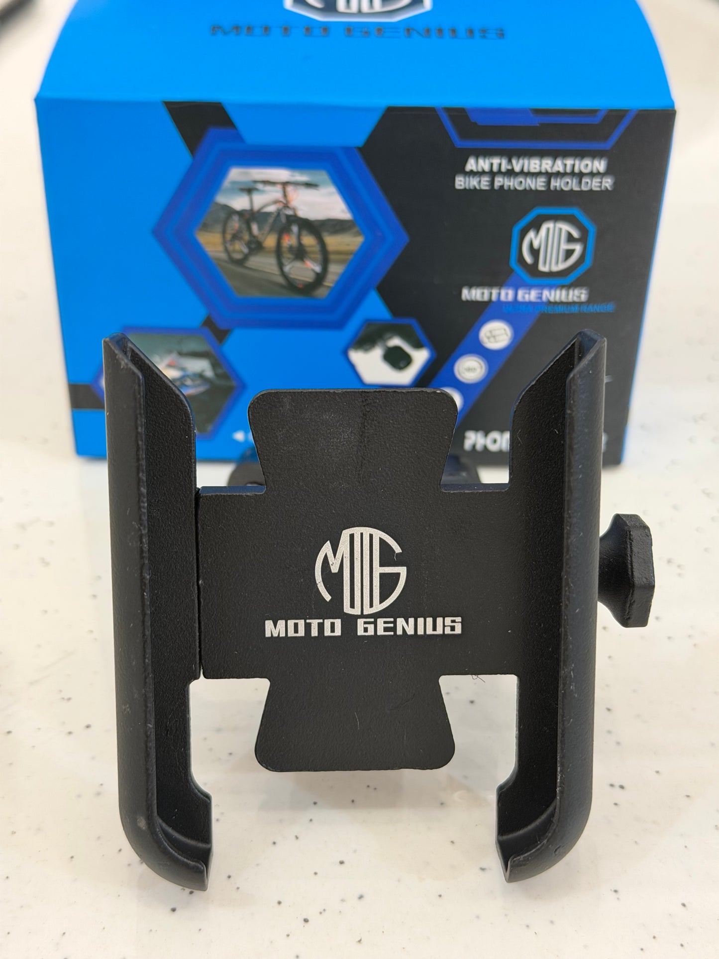 Moto Genius Open Mobile Holder with Vibration Controller – Secure Handlebar Phone Mount for Motorcycles