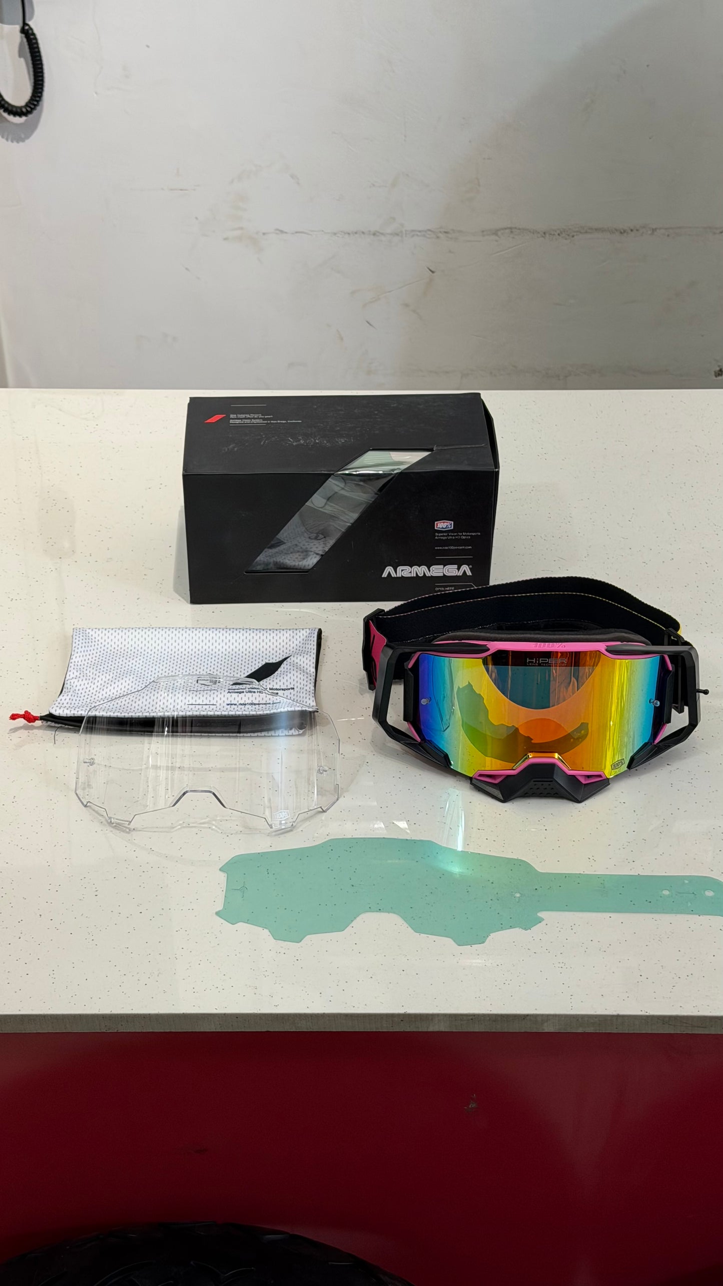 100% Biker Goggles with HiPER Lens Technology – Extra Clear Anti-Fog Visor | Universal Fit (Orange, Blue & Yellow)