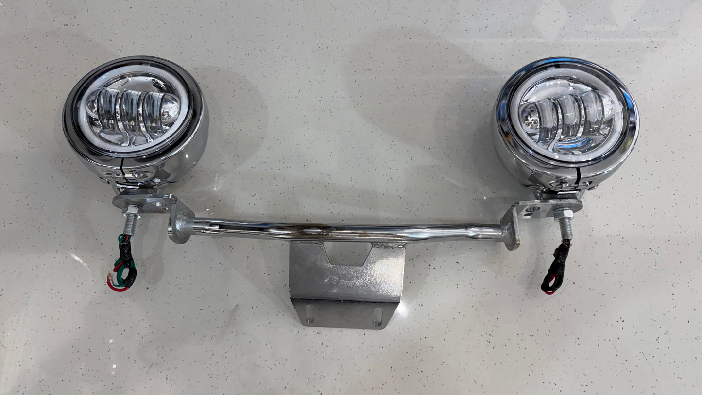Auxiliary Lights with Chrome Rod for Royal Enfield Super Meteor 650 – Stainless Steel Premium Fog Light Setup