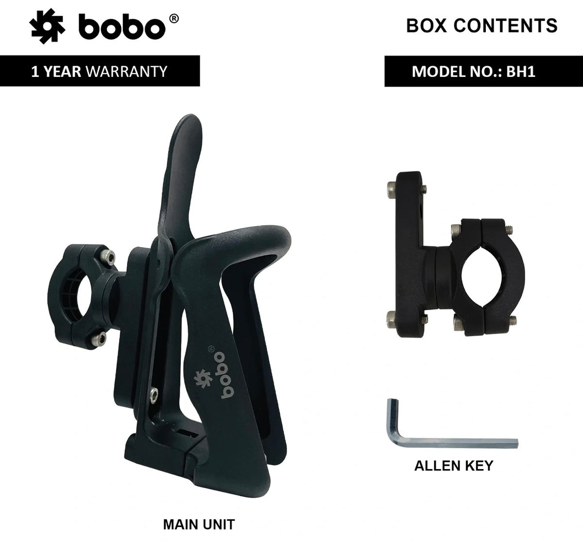 BOBO BH1 Universal Motorcycle Bottle Holder – Adjustable Handlebar Mount | Secure Water Bottle Holder | Quick Release | Black