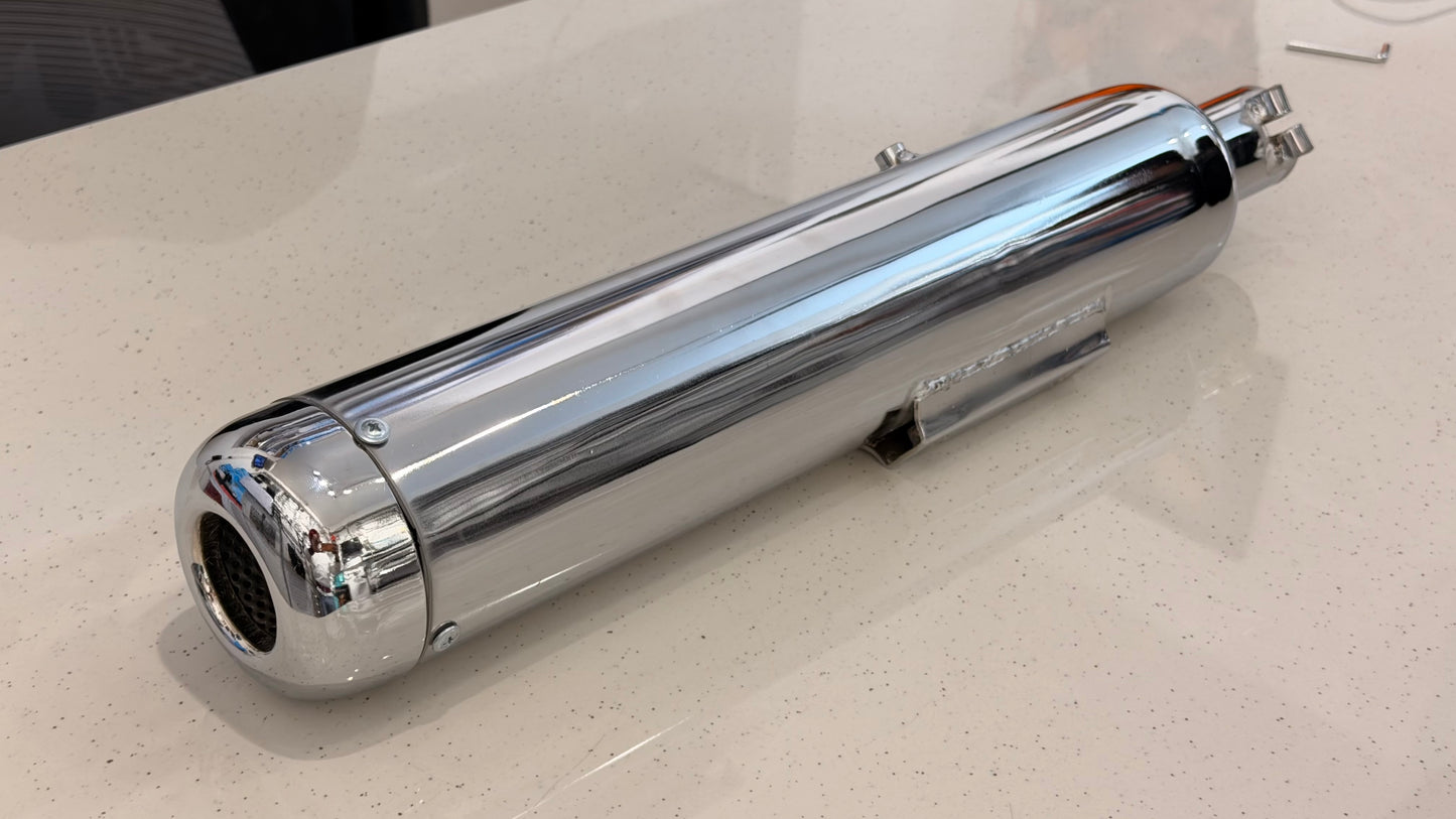 ThunderBass Legal Silencer for Royal Enfield Meteor, Classic, New Standard & Goan Classic 350 – Deep Bass | Black & Chrome