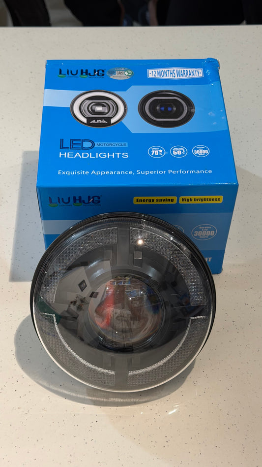 HJG Iron Sight Headlight for Motorcycles – Big Projector LED Headlight for All Bikes | Ultra Bright Touring Light