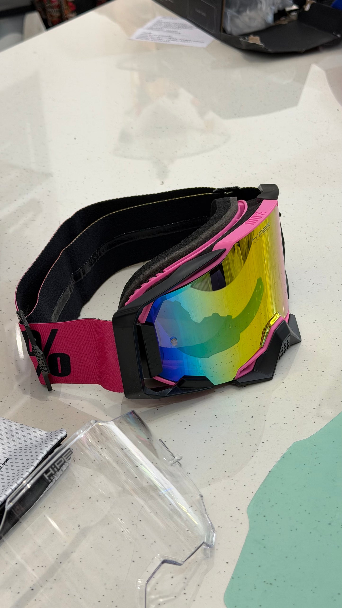 100% Biker Goggles with HiPER Lens Technology – Extra Clear Anti-Fog Visor | Universal Fit (Orange, Blue & Yellow)