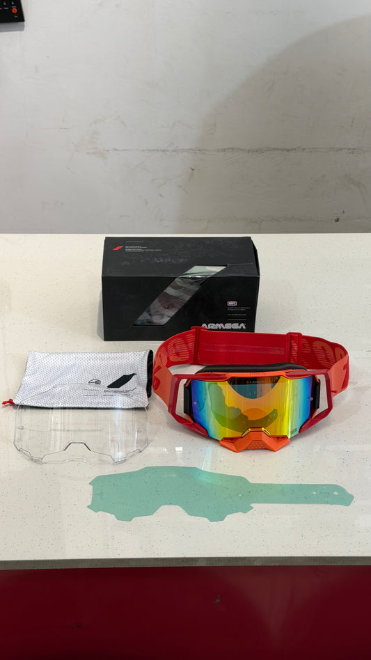 100% Biker Goggles with HiPER Lens Technology – Extra Clear Anti-Fog Visor | Universal Fit (Orange, Blue & Yellow)