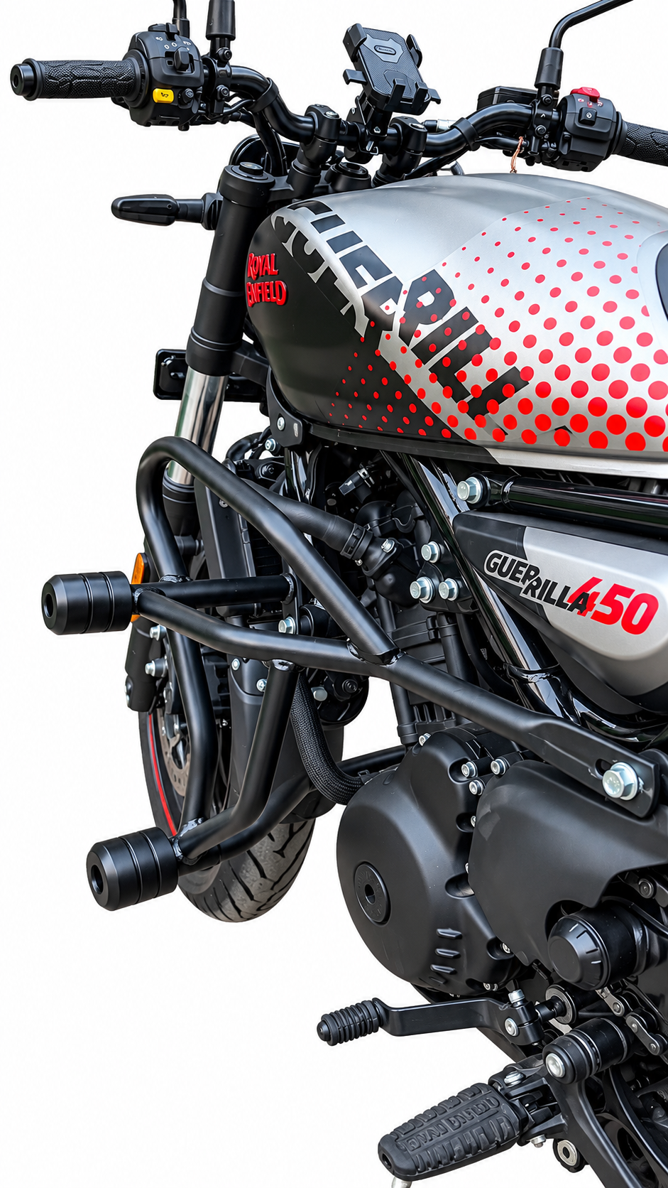 Royal Enfield Guerrilla 450 Crash Guard with 4 Sliders – Heavy Duty Engine Protection & Rider Safety Guard