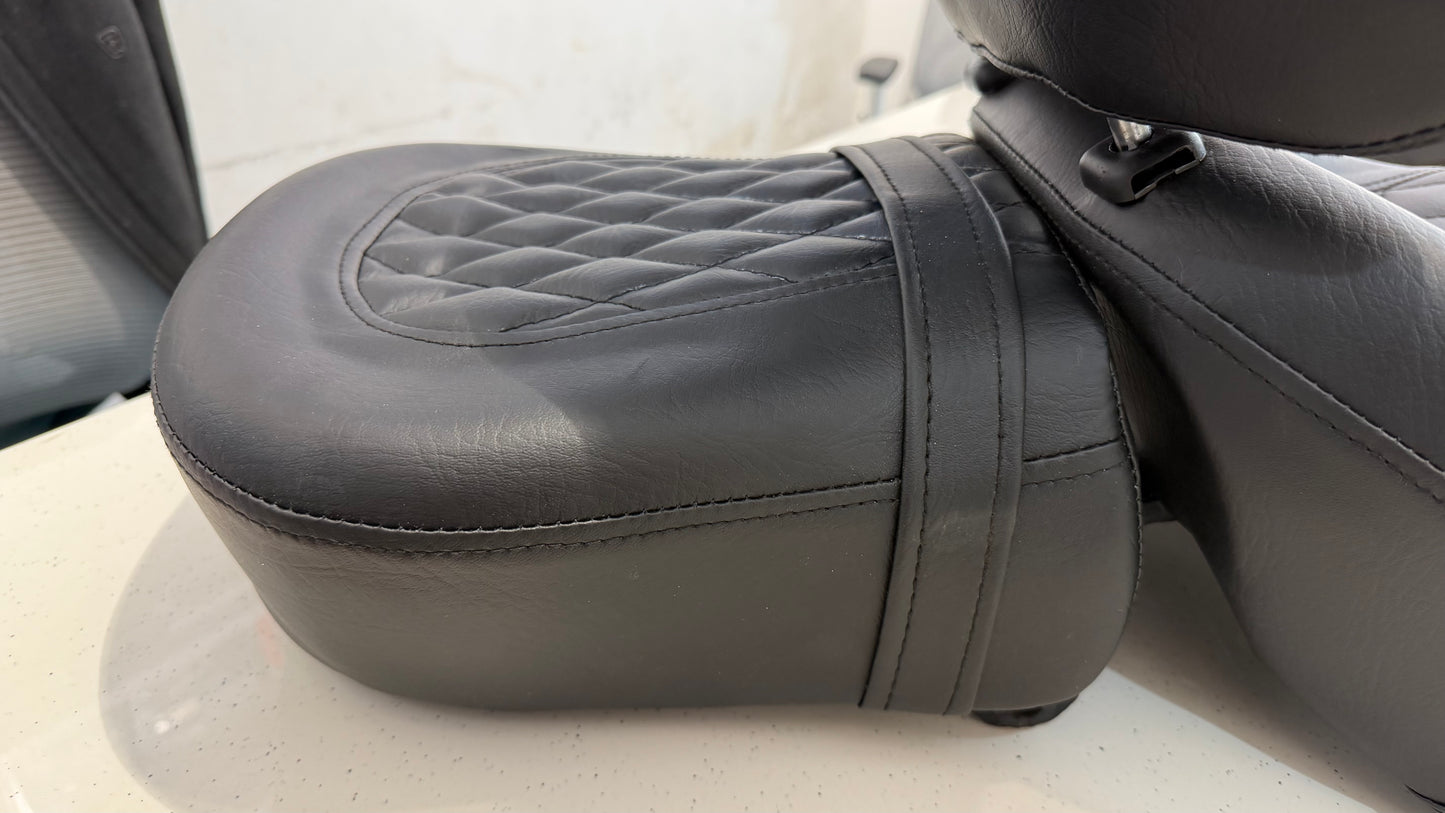 Bucket Seat for Royal Enfield Meteor 350 – Rider & Pillion Seat with Removable Backrest | Memory Foam | Plain & Diamond Cut