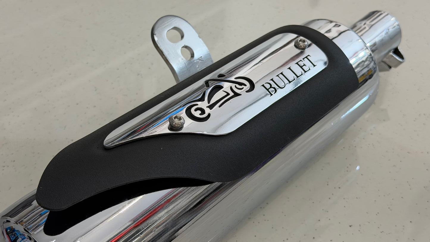 Silman Indori Silencer for Royal Enfield Meteor 350, Classic Reborn, New Standard & Goan Classic 350 – Deep Bass Exhaust | Black & Chrome